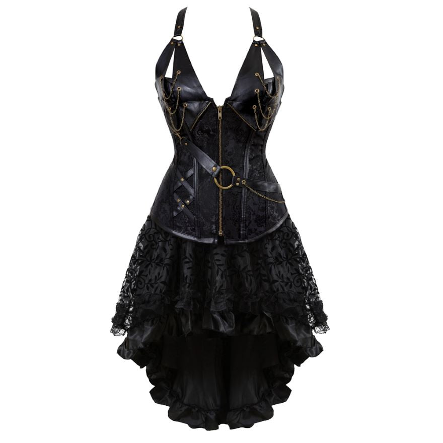 Steampunk Corset Dress Women Gothic Corset Top Bustier Lingerie Irregular  Skirt Plus Size Burlesque Halloween Pirate Costume-i