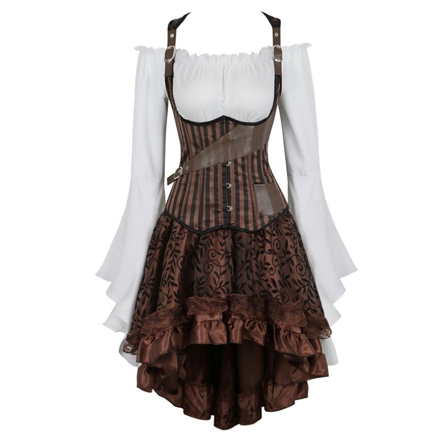  Women Bustier Skirt Set Gothic High Low Corset Dress