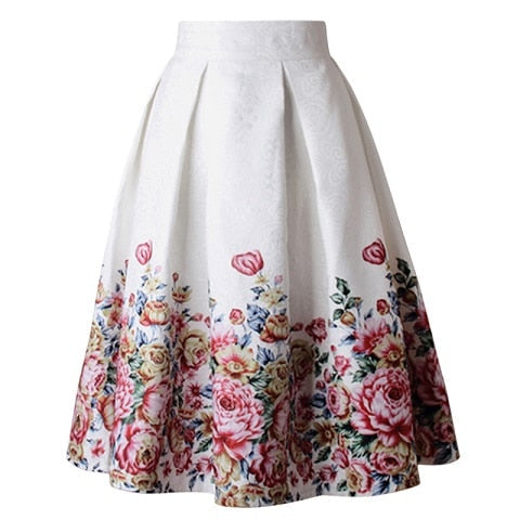 Vintage Retro Floral Print Skirts Womens High Waist Rockabilly