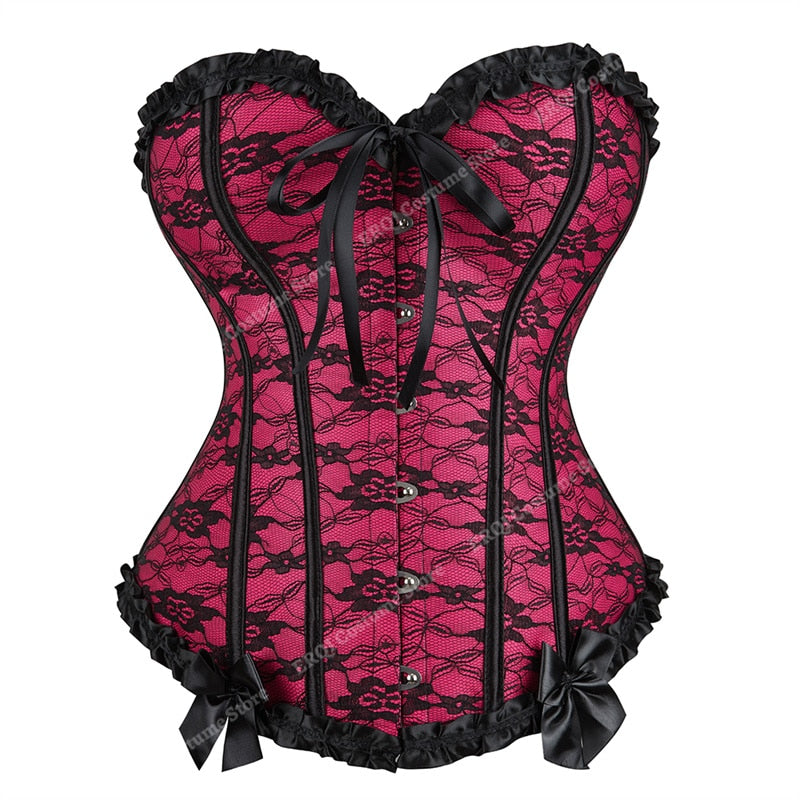 Victorians Women Pleated Trimmed Korset Lace Up Overbust Corset