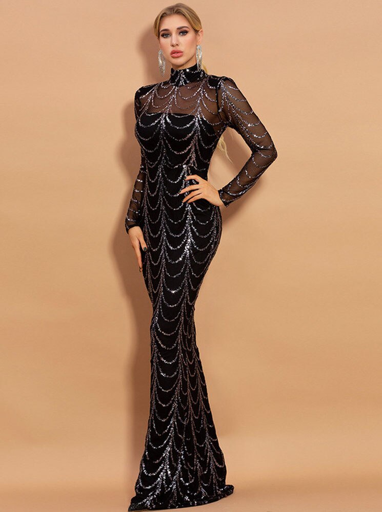 Elegant Black and Gold Evening Gown