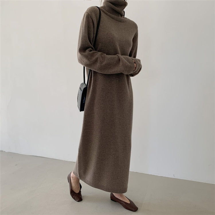 Oversized Sweater Dress Maxi Turtleneck Sweater Dress Chunky 