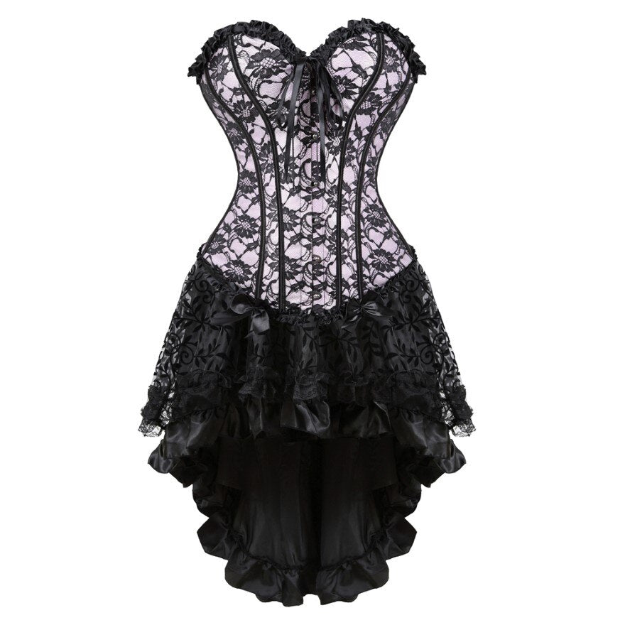 Women Sexy Floral Lace Overlay Corset Dress Victorian Vintage