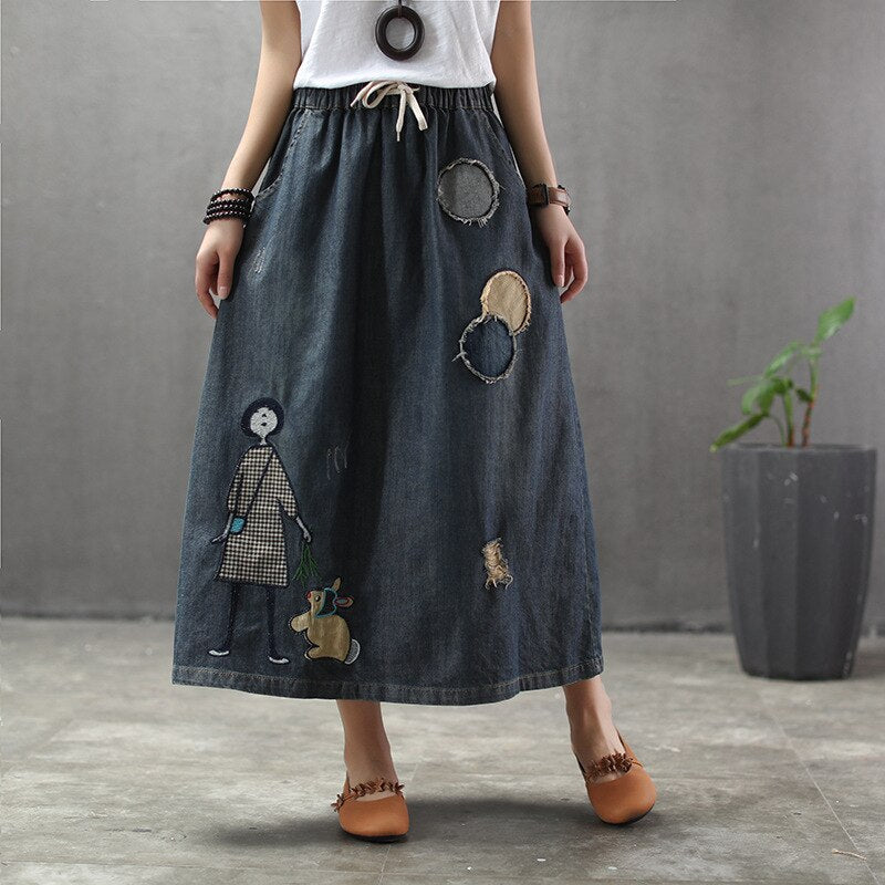 Denim Women A-line High Waist Jeans Midi Skirt Casual Loose Korean Tre –  dailyfashionlove