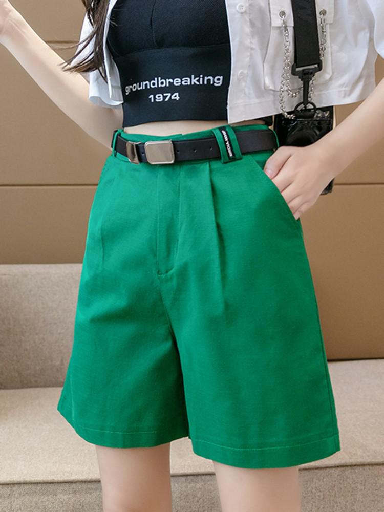 Green High-waisted Shorts for Women