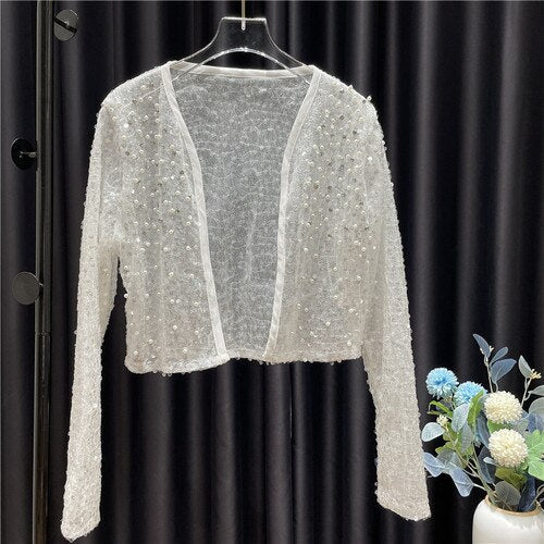 Gypsophila Blue Sequined Short Coat Handmade Bead Embroidery ...