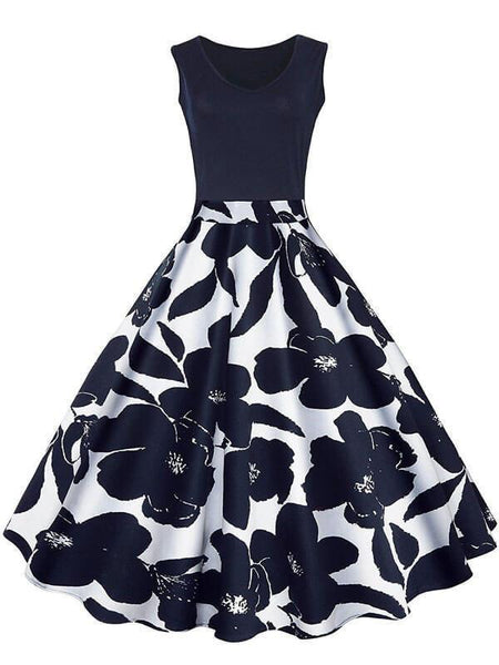 Black 1950s Floral Plus Size Swing Dress – dailyfashionlove