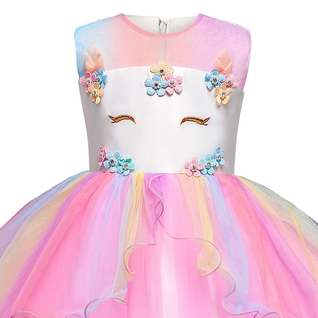 Unicorn Costume Dress Girl Princess Pageant Party Dresses Flower Evening Gowns Tutu Fancy Dress