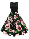 Black 1950s Floral Plus Size Swing Dress