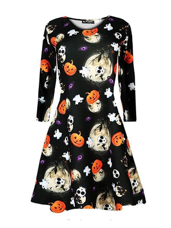 Halloween Print Crew Neck Dress