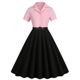 1950s Floral Patchwork V Collar Swing Dress With Belt