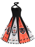 Halloween Hanging Neck Casual Print Dress