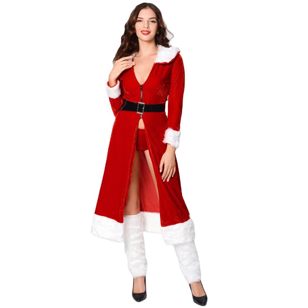 Women Sexy Christmas Dress Female Adult Red Long Dresses Xmas Party Fancy Free Size Winter Warm Robe