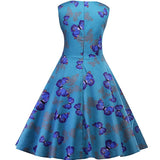 Women's Vintage 1950s Butterfly Printed Rockabilly Swing Prom Party Cocktail Dress