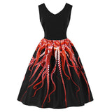 Women's 3D Digital Octopus Print Sleeveless Vintage Rockabilly Dress