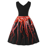 Women's 3D Digital Octopus Print Sleeveless Vintage Rockabilly Dress