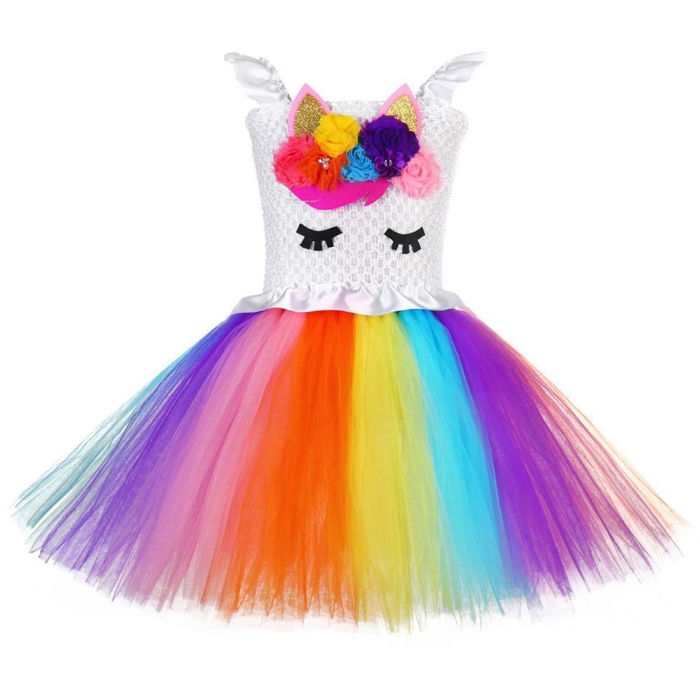 Girls Unicorn Tutu Dress with Headband Fancy Cosplay Tutu Dress Tulle Costume Outfit