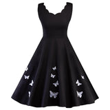 Women's Summer Sleeveless Casual Loose Swing Butterfly Embroidered T-Shirt Dress