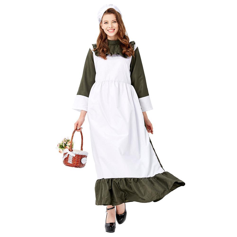Women Halloween Traditional Housemaid Long Dress Adult Cosplay Party Costume