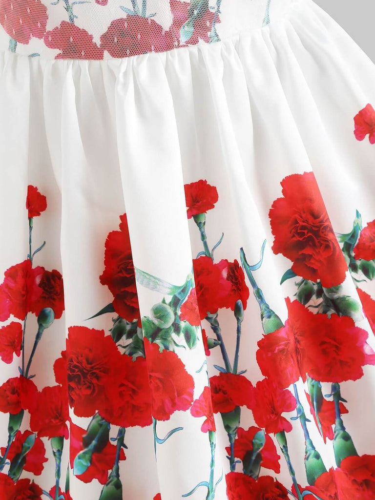 White 1950s Floral Swing Dress