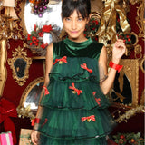 Fashion Cute Christmas Dress  Fancy Japanese Korea Holiday Party Dancing Costume Cosplay Adult Women Green Lace Dress