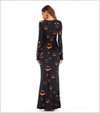 Halloween Cosplay Dress Up Pumpkin Light Print Long Sleeve Dress