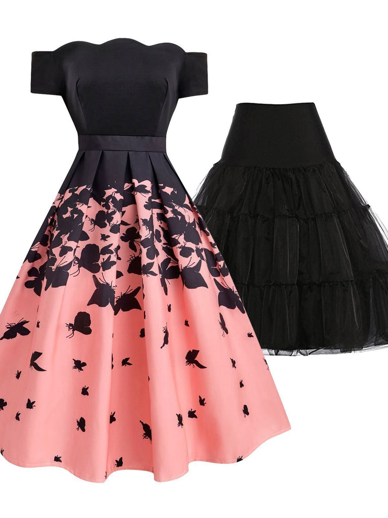 2PCS Top Seller 1950s Butterfly Dress & Black Petticoat