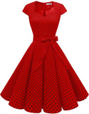 Red 1940s Floral Belted Dress