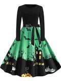 Halloween Print Stitching Round Neck Dress