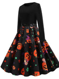 Halloween Hanging Neck Casual Print Dress