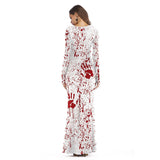 Halloween Cosplay Dress Up Pumpkin Light Print Long Sleeve Dress