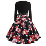 Christmas Vintage Dress, Women Elegant Long Sleeve Print Dresses