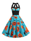 Halloween Hanging Neck Print Dress