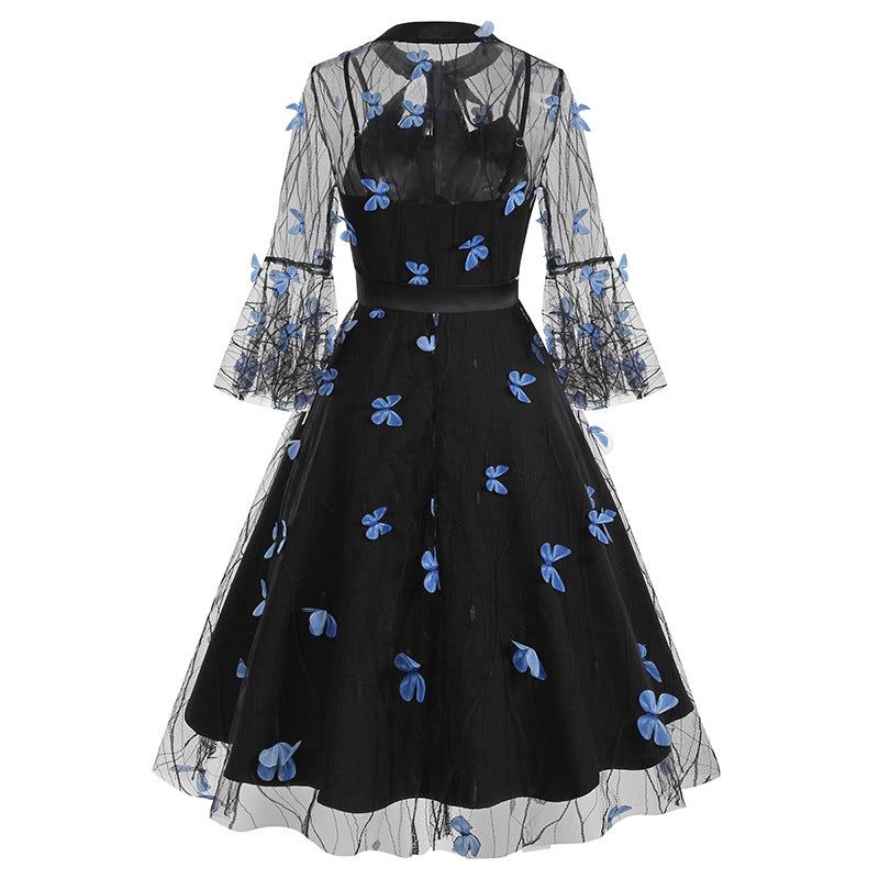 Blue 1950s Lace Butterfly Dress