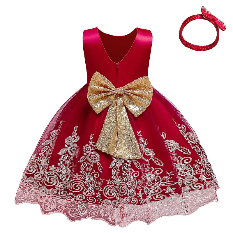 Lace Flower Baby Girls Dress Wedding Birthday Prom Gown Toddler Kids Christmas Party Costume Children Elegant New Year Clothes