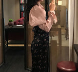 2023 Autumn Vintage Floral Dress Women Casual Korea Fashion Backless Elegant Dress Lady Long Sleeve Evening Party Dress Bandage