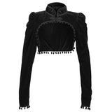 2023 Gothic Black Velvet Short Steampunk Crop Jacket Long Sleeve Women Gothic Bolero Victorian Coat Vintage Corset Accessories