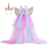 Sequined Pastel Girls Unicorn Dress with Long Trailing Unicorns Costume for Kids Girl Princess Birthday Party Halloween Dresses