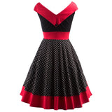 Vintage Polka Dot 1950S Pin up Cotton Off Shoulder Evening Party Rockabilly Elegant Dress