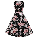 Lobster Floral Bird Print 50s Pinup A Line Vintage Dress Women Summer Round Neck 50s 60s Big Swing Casual Rockabilly Dresses