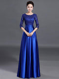 Half-Sleeve Lace Women Formal Occasion Dress Elegant A-line Satin Evening Dress O-neck Party Prom Gowns Homecoming Dress