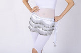 Women Belly Dance Wave Shape Velvet Hip Scarf With Silver Gold Coins Indian Dance 3 Rows Sequin Beading Wrap Belt Skirt