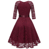 3/4 Long Sleeve Women Lace Party Dress Retro Vintage French Solid Color Sleeveless Formal Midi Robe Knee Length A Line Dresses