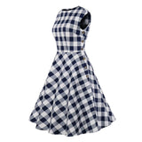 2023 Blue Plaid 50s Pinup Robe Women Dress Button Side Gingham Cotton Vintage A-Line Summer Sleeveless Ladies Rockabilly Dresses