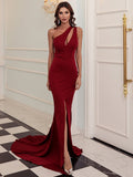 Sleeveless One Shoulder Red Party Prom Gown Trailing Formal Women Evening Christmas Dress