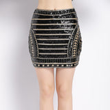 Vintage 1920s High Waist Geometric Striped Baroque Embroidery Beading Sequin Pencil Skirt