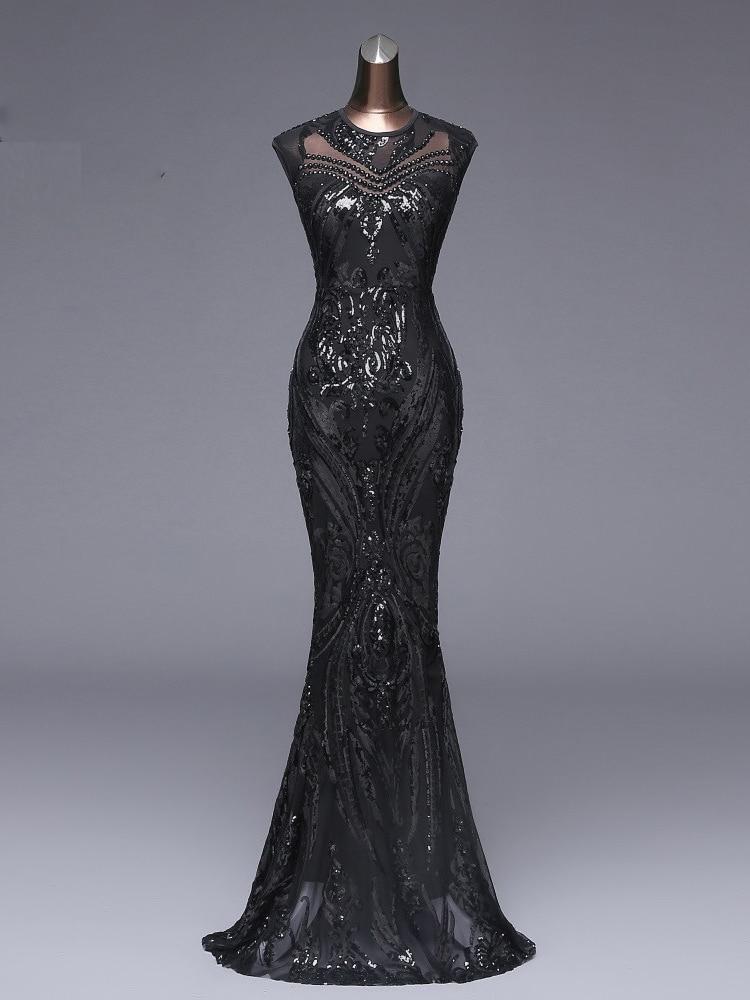 Elegant Long black Sequin Evening Dress Long Prom Gowns Formal Party dress Cap Sleeve Mermaid dress