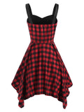 Red Black Plaid Vintage 50s Dress Women Lace Up Patchwork Sling Sexy A Line Party Gothic Ladies Elegant Retro Vestidos