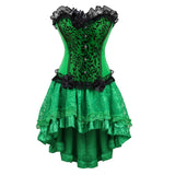 Women Sexy Floral Lace Corset Dress Victorian Fashion Corset Bustier Lingerie Top With Burlesque Asymmentrical Skirt Set