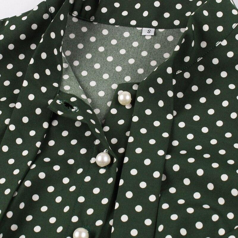 2023 Bow Tie Neck Button Front Polka Dot Pinup 50s Vintage Shirt Dresses Women A-Line Summer Female Elegant Green Dress